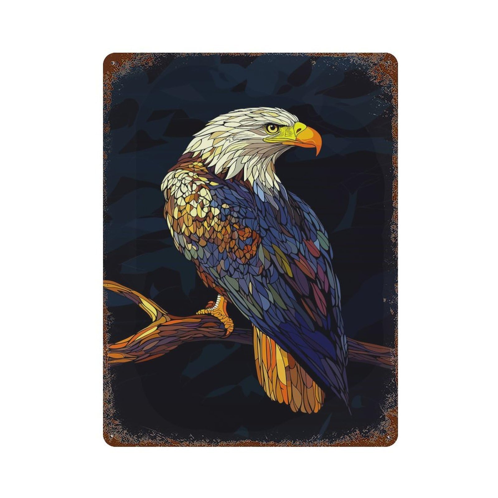Aged Metal Wall Plaque with Majestic Bald Eagle Design 15.7"x11.8", for Basement, Hobby Room And Garage Decor, Farmhouse Wall Decor