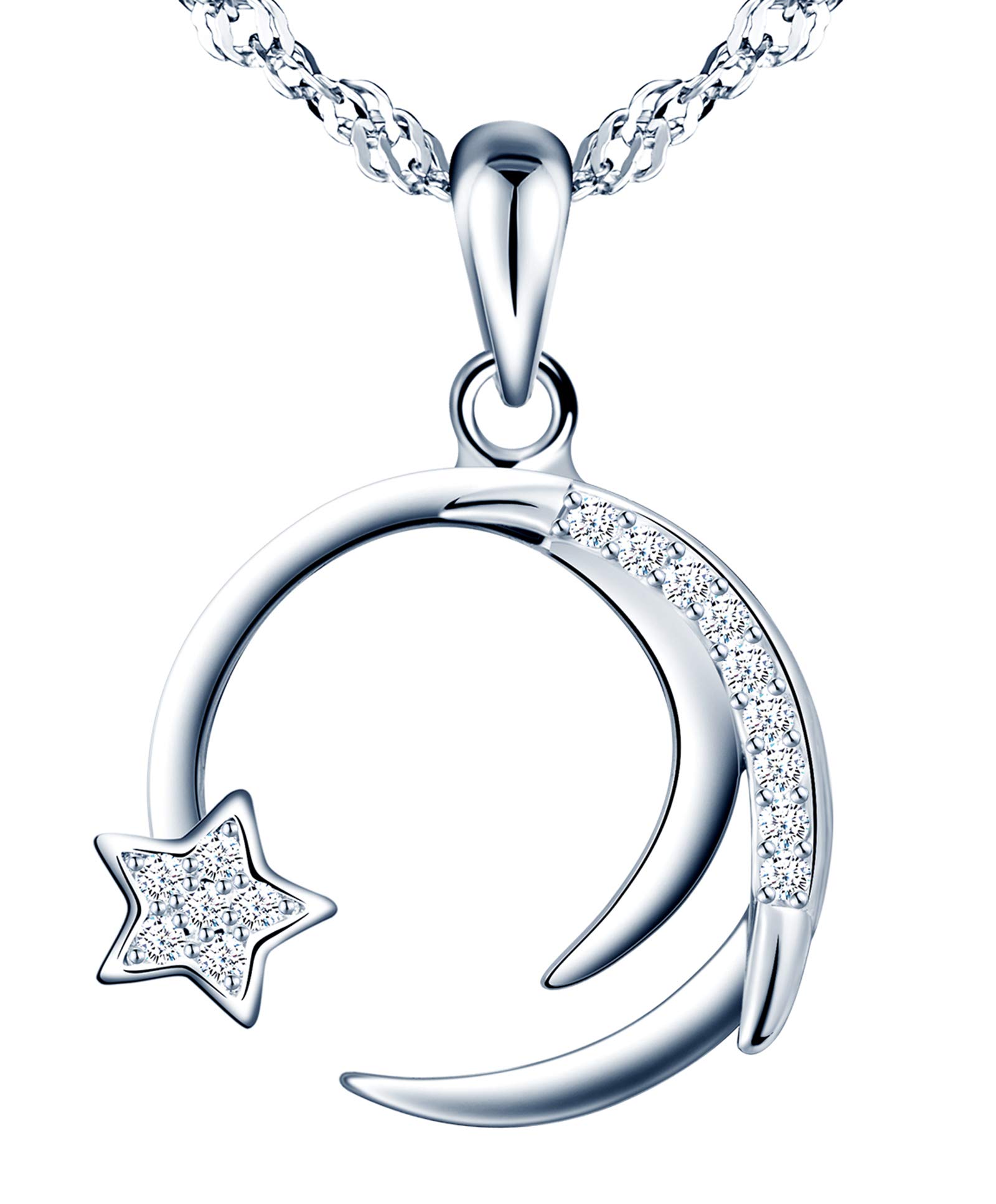 Unendlich UMoon and Star Necklace Stud Earrings 925 Sterling Silver Jewelry Set for Women