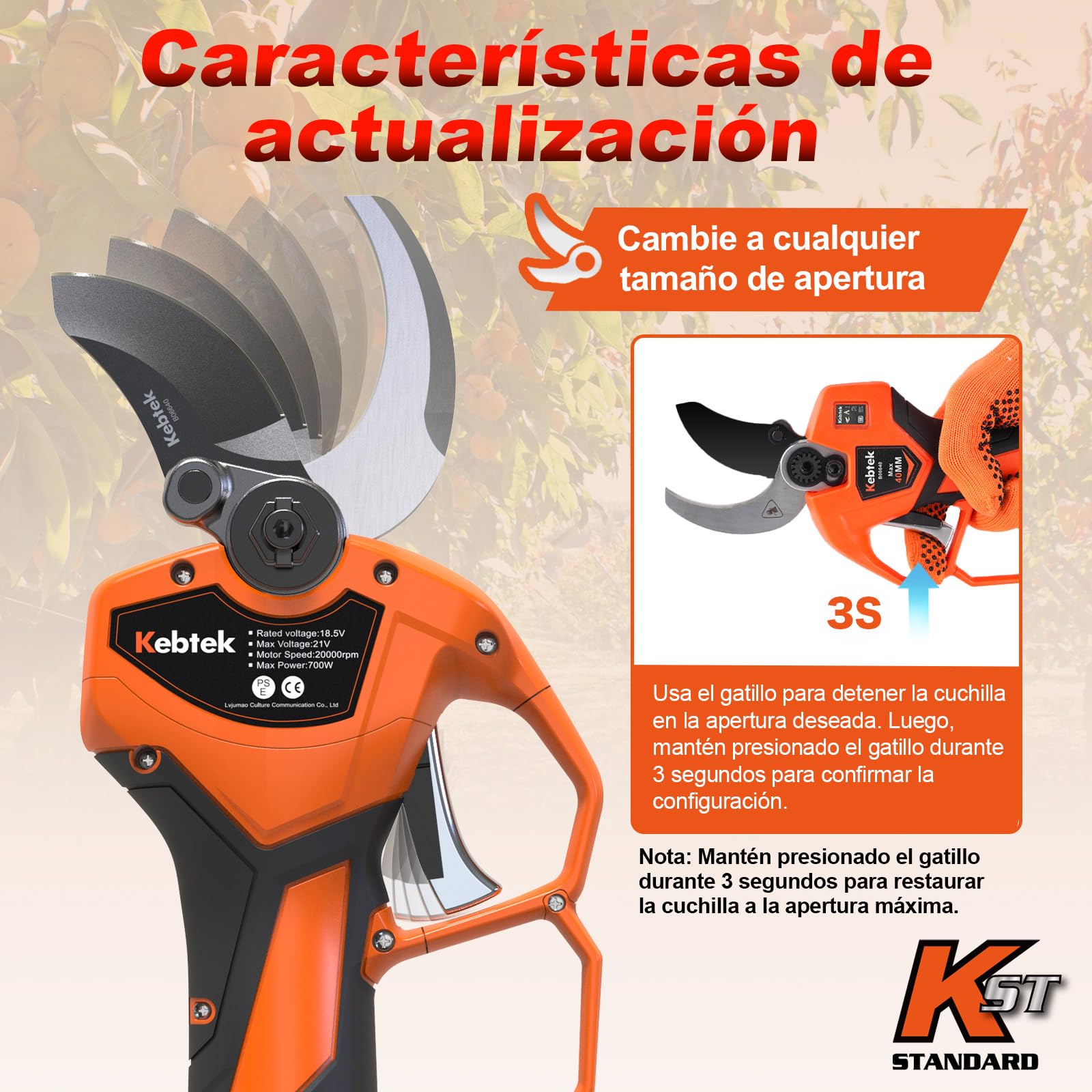 Kebtek Tijera Podar Electrica 40 mm Corte Podadora con Bateria Tijeras Electricas Profesional de 1,6'' para Jardinería y Trabajos Pesados | Tijera Podadora con Batería Corte Progresivo Compatibles con Batería Makita Clip para el Cinturón para Jardinería,