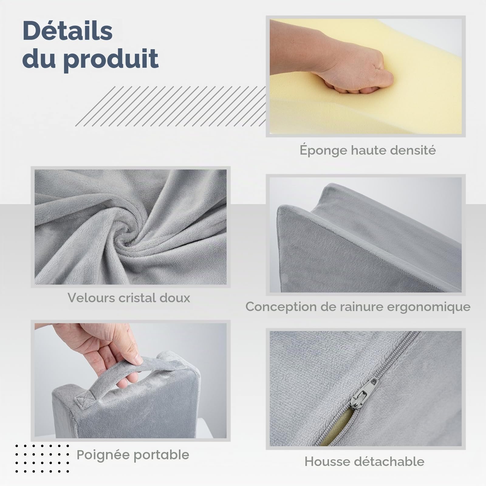 Oreiller ergonomique d'élévation du bras, oreillers compensateurs pour bras pour adultes, oreiller de soutien du coude en mousse souple avec housse lavable pour la récupération
