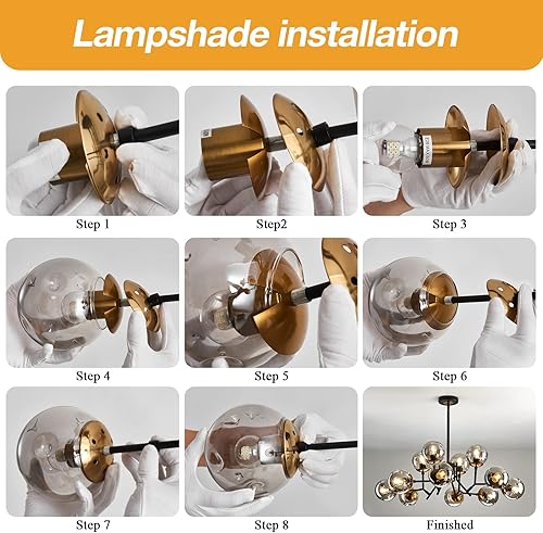 Miniatura 5 de UOFUS Lámpara Sputnik de 12 luces con globo de vidrio de mediados de siglo, moderna lámpara de techo mate negro y dorado, lámpara colgante vintage