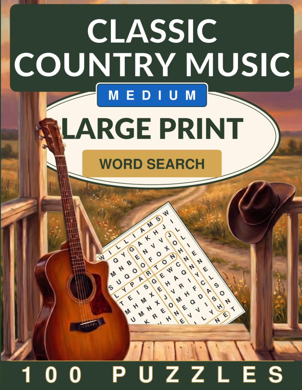 Classic Country Music Word Search Large Print: 100 Medium Word Search Puzzles for Adults and Seniors (Crackling Fire Word Search)