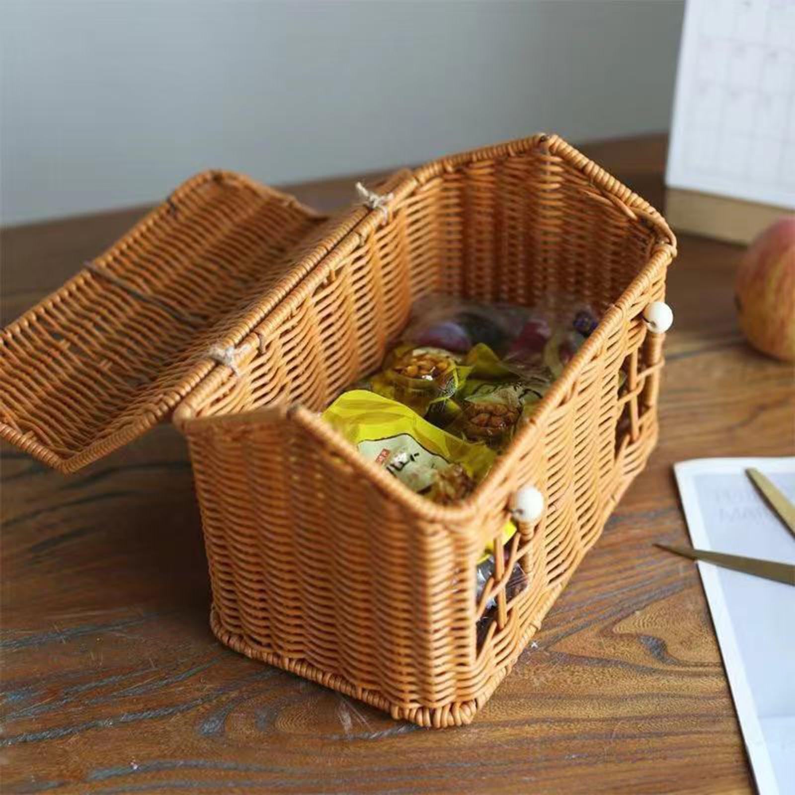 Hausförmiger Korb mit Deckel, dekorativer handgewebter Regal-Organizer mit klappbarem Griff, natürlicher Harvest-Weidenkorb für Picknicks, Ostern, Organisieren, Aufbewahrung (B)