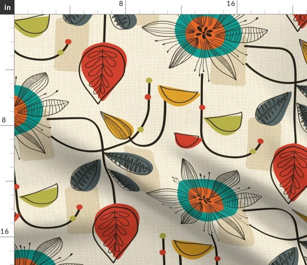 Spoonflower Fabric - Mid Century Retro Floral Block Colour Cream Beige Geometric Shapes Printed on Petal Signature Cotton Fabric by The Yard - Sewing Quilting Apparel Crafts Decor