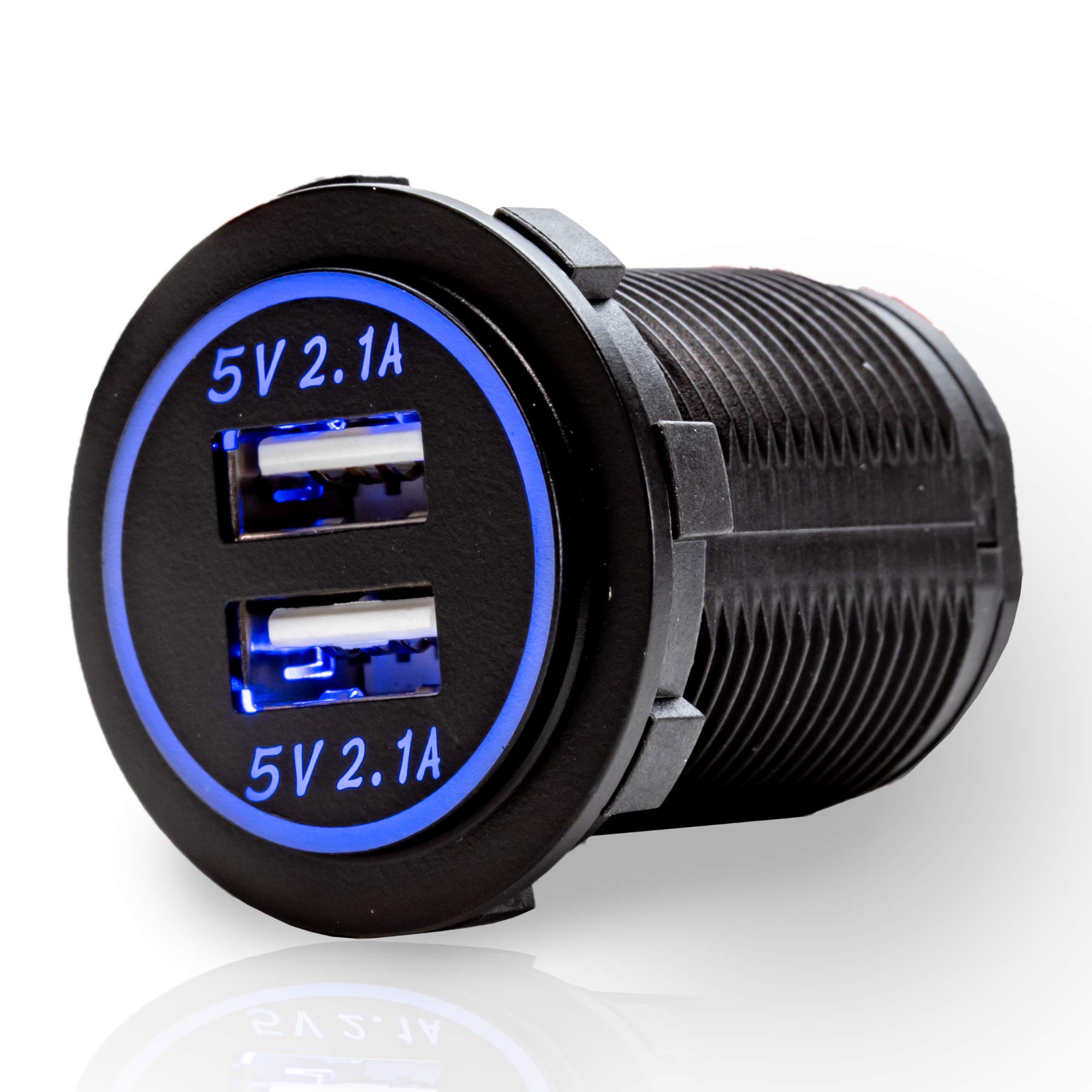 Heavy Duty 5V Dual USB 4.2A Charger with Blue LED for Marine, Boat, Motorcycle, Trucks, Golf Cart, Automotive, Cars and More
