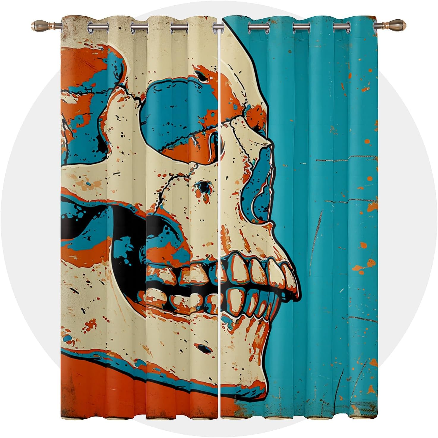 Skull Curtains 63 Inch Length - Skeleton Pop Art Funky Gothic Patterned Blackout Curtains for Living Room Bedroom, Room Darkening Grommet Drapes Window Treatments, 2 Panel Set