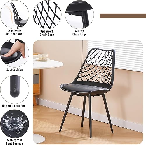Miniatura 4 de Juego de 4 sillas de comedor modernas, sillas de plástico para cocina con cojín de piel sintética, asiento acolchado - Silla lateral de diseño de