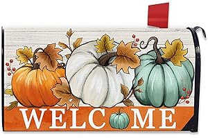 Welcome Fall White Teal Pumpkin Mailbox Cover Magnetic Standard Size 21" x 19"