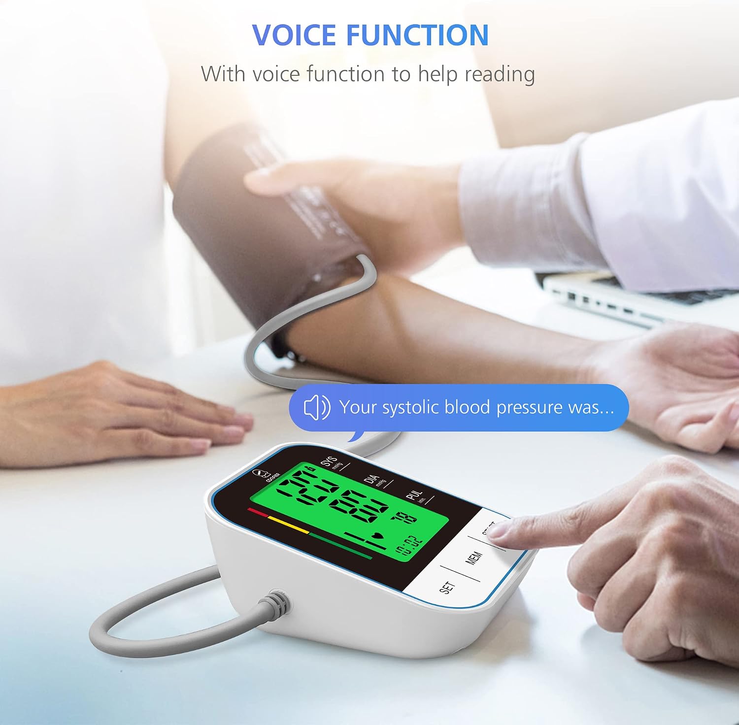 Comfier Blood Pressure Cuff Arm & Irregular Heartbeat Detector, Automatic Blood Pressure Monitor, Accurate BP Machine with Large LCD Display & Voice Broadcast for Home, BP Tester with Dual User Modes