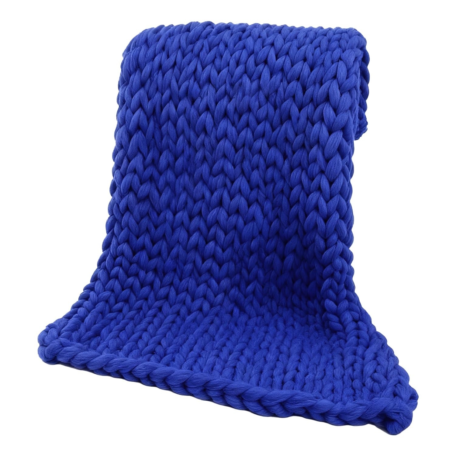 Chunky Kniat Blanket Knit Throw Hand Made Wool Knitted Blankets Bedroom Sofa Home Decor(Denim Blue,60cm)
