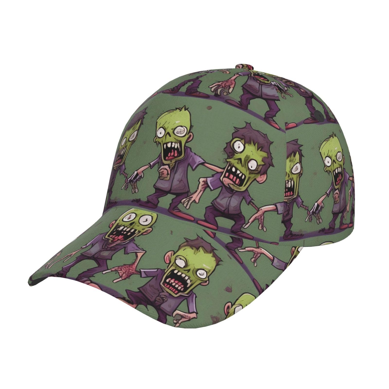 Nimongt Unisex Black Many Zombie Print Travel Baseball Cap Adjustable Snapback Hat Comfortable Fit With Sweatband