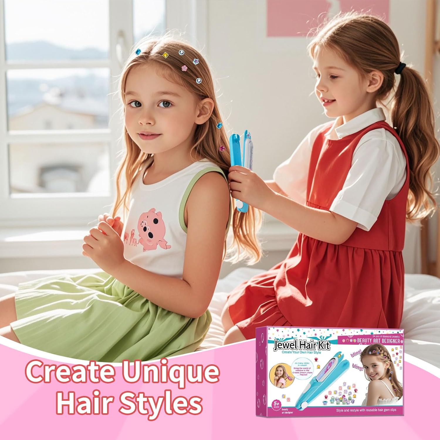 Hair Gem Stamper Kit, Bling Hair Jewels for Girls Toys, Hair Styling Tool with Reusable Shining Diamonds, Birthday Gifts Toys for Girls Ages 3 4 5 6 8-12 Blue image 4 of 7 B0DK3RKYGX