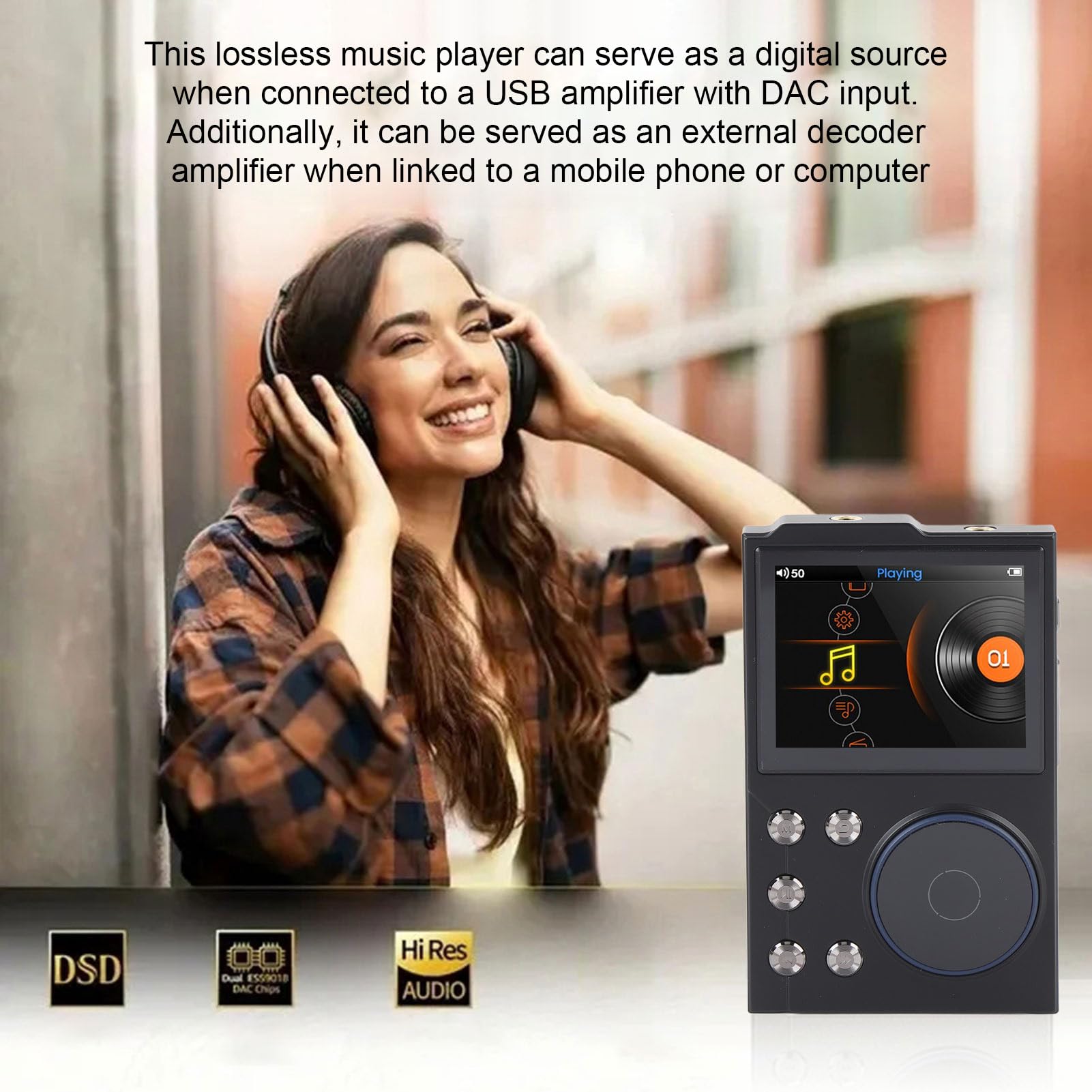 GOWENIC Lettore Musicale DSD Portatile Senza Perdita di Dati |Lettore MP3 con Display HD da 2,4 Pollici con Bluetooth 5.3 per Viaggi, Spazio di Archiviazione da 16 GB, Batteria da 10 Ore