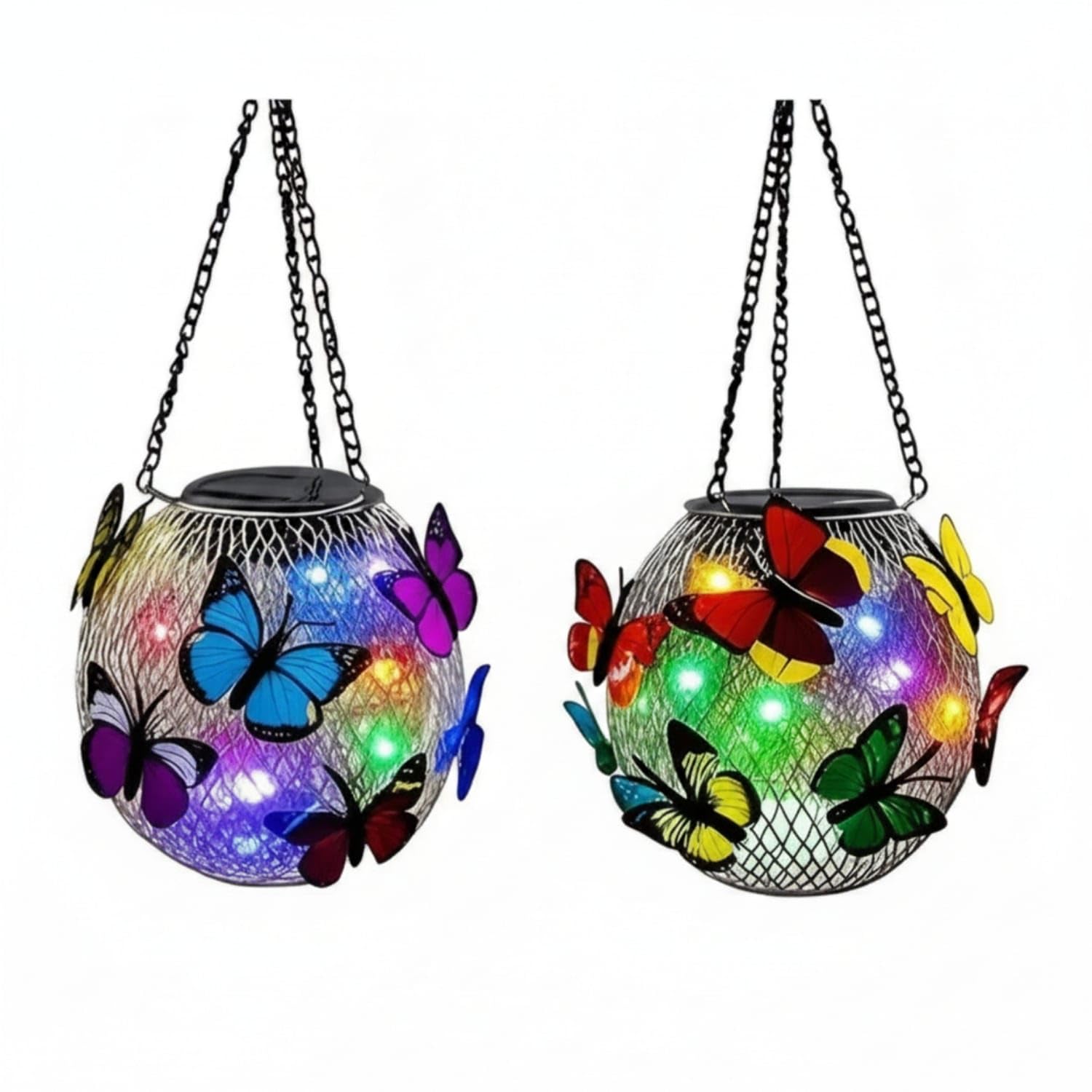 2 Pieces Multicolor Solar Lantern with Butterflies Outdoor Butterfly Solar Lantern Waterproof Light Decorative for Garden, Patio, Yard, Lawn, Multicolor 2 Pack-image-12