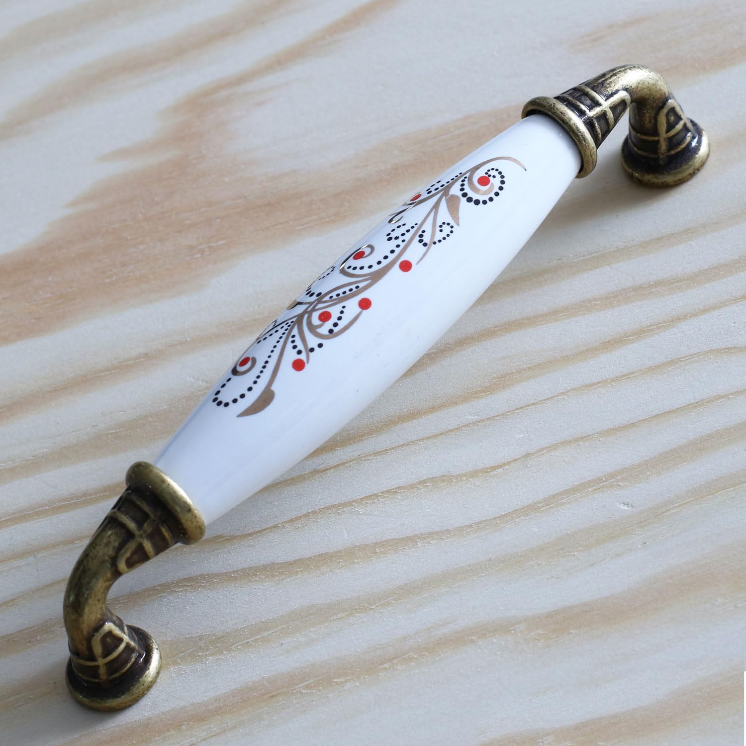 Badem10 Gerçek Porselen Antik Sarı 128 mm Kulp Mobilya Çekmece Mutfak Kulplar Kulpu Dolabı Dolap Kapak Kulpu