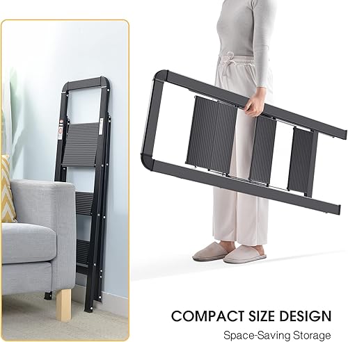 Miniatura 46 de KINGRACK Escalera de escalón, 2 escalones, escalera plegable con pasamanos, escalera doméstica antideslizante con seguridad plegable, taburete
