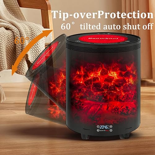 Miniatura 9 de Calentador de espacio para interiores, calentadores de chimenea eléctricos portátiles con efecto de llama 3D, calefacción y cocina para uso al aire