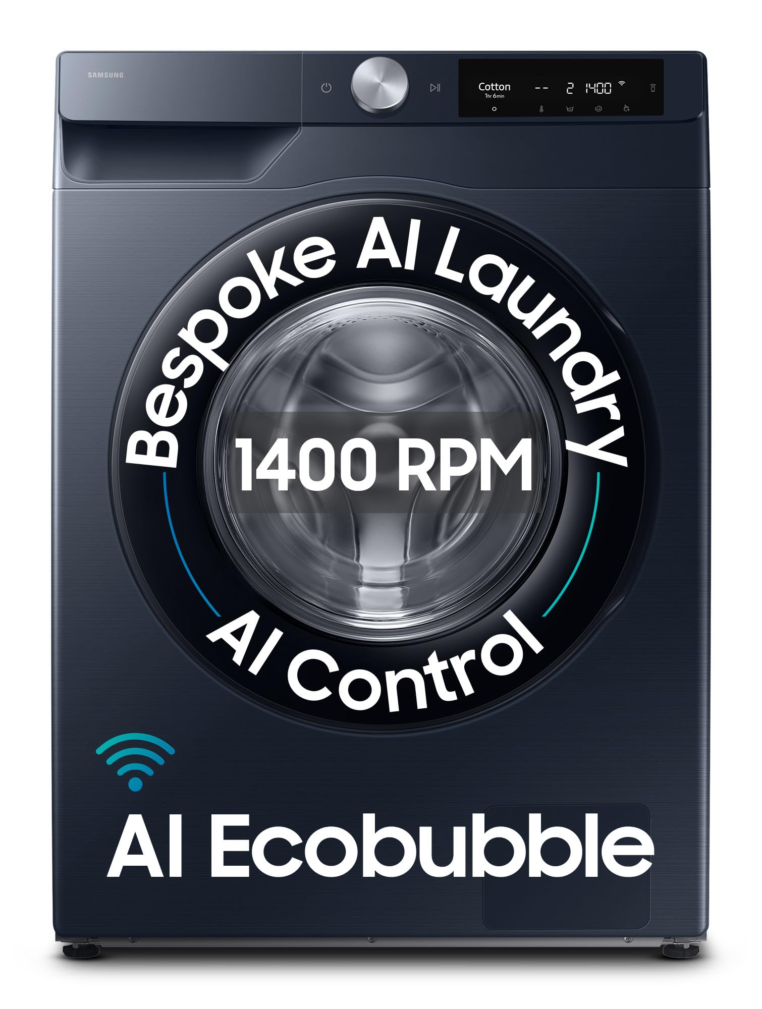 Samsung 12 kg, 5star, AI Control, AI Ecobubble, Super Speed, Wi-Fi, Hygiene Steam with Inbuilt Heater, Digital Inverter, Fully-Automatic Front Load Washing Machine (WW12DG6B24ASTL, Navy)