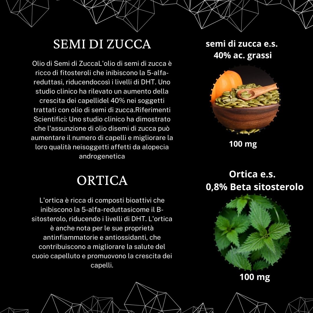 ALOMAN - Integratore per Caduta Capelli Uomo con Serenoa, Ortica, Zucca, Zinco e Riso Nero con Fiori di Fico d'India (Mix Brevettato ACTRISAVE) - 90 Capsule - Supporto CAPELLI SOTTILI - ANTI DHT