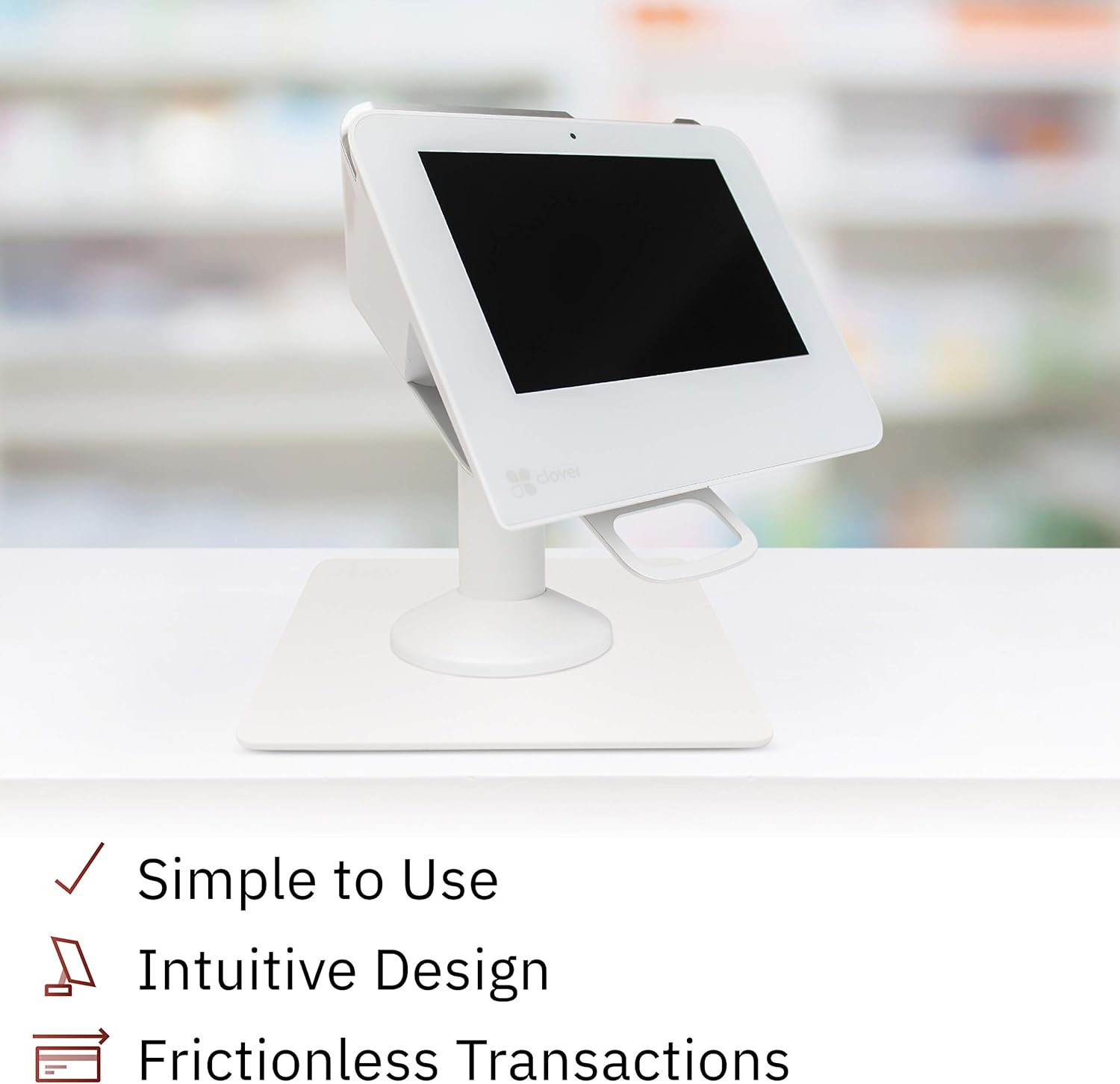 DCCStands Freestanding Swivel and Tilt Clover Mini/Clover Mini 3 Terminal Stand with Square Plate - Low Profile, White