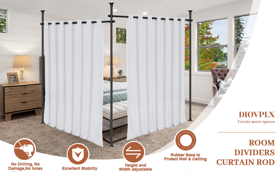 Tringle à Rideaux Sans Perçage Sol Au Plafond 71-176 Cm - Séparateur De Pièces Ajustable Noir
