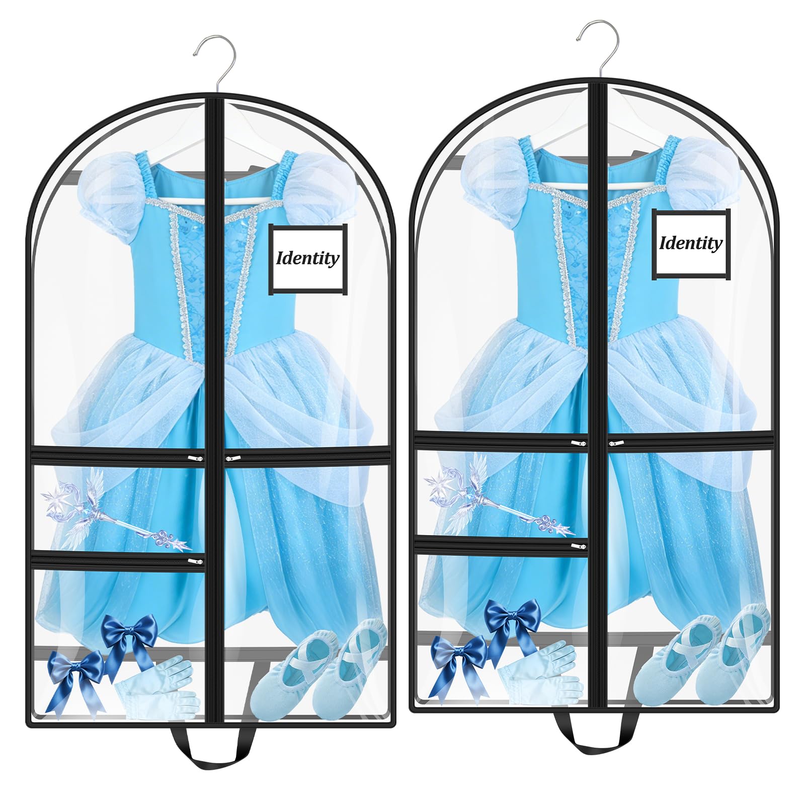 2 Pack Garment Bag, 40" Dustproof Clothes Covers with Zipper and 3 Pockets, Hanging Clothes Storage Bag Moth Proof Garments Protector for Wardrobe, Shirts, Suits, Jackets, Dresses