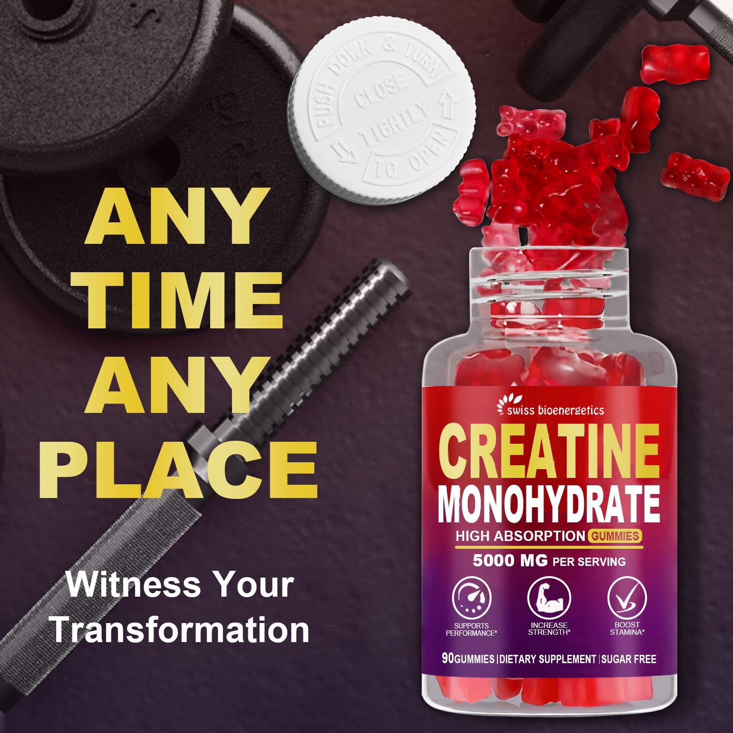 swiss bioenergetics Creatine Monohydrate Gummies Infused with 5g Creatine for Men and Women, Chewable Creatine Monohydrate, 90 Raspberry Flavor Counts Supplement Gummies (30-Day Supply) — Amazon image 6