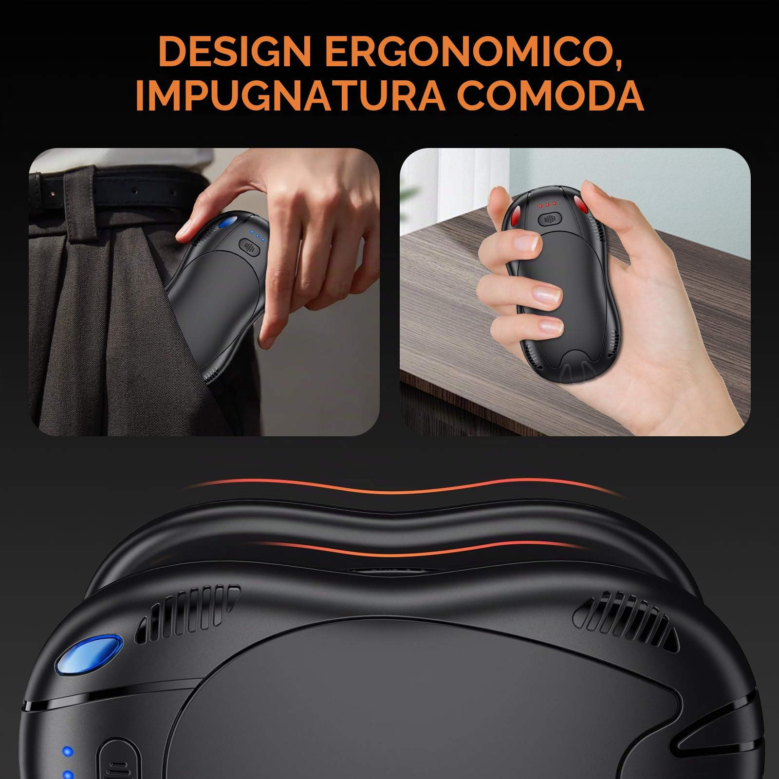 Scaldamani Ricaricabili con 10000mAh, Riscaldamento su due lati, Confezione Magnetica da 2, Scaldamani Tascabile, Riutilizzabile con 3 Livelli di Calore, per Gli Sport da Campeggio all'Aperto
