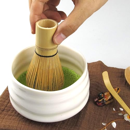 Miniatura 6 de Artcome Juego de té matcha japonés, cuenco de vidrio con boquilla para verter, batidor de matcha, soporte para batidor de cerámica, organizador de
