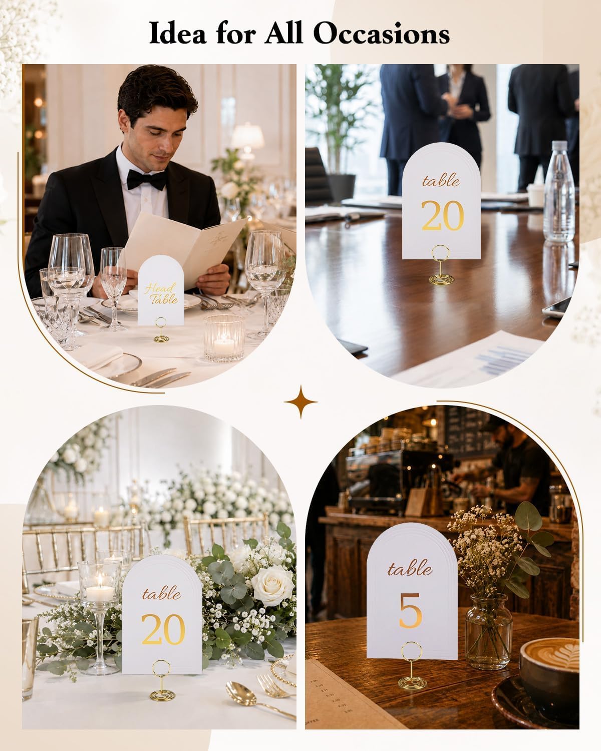 Uniclife Arch Wedding Table Numbers 1-20 with Head Table & Gold Holders
