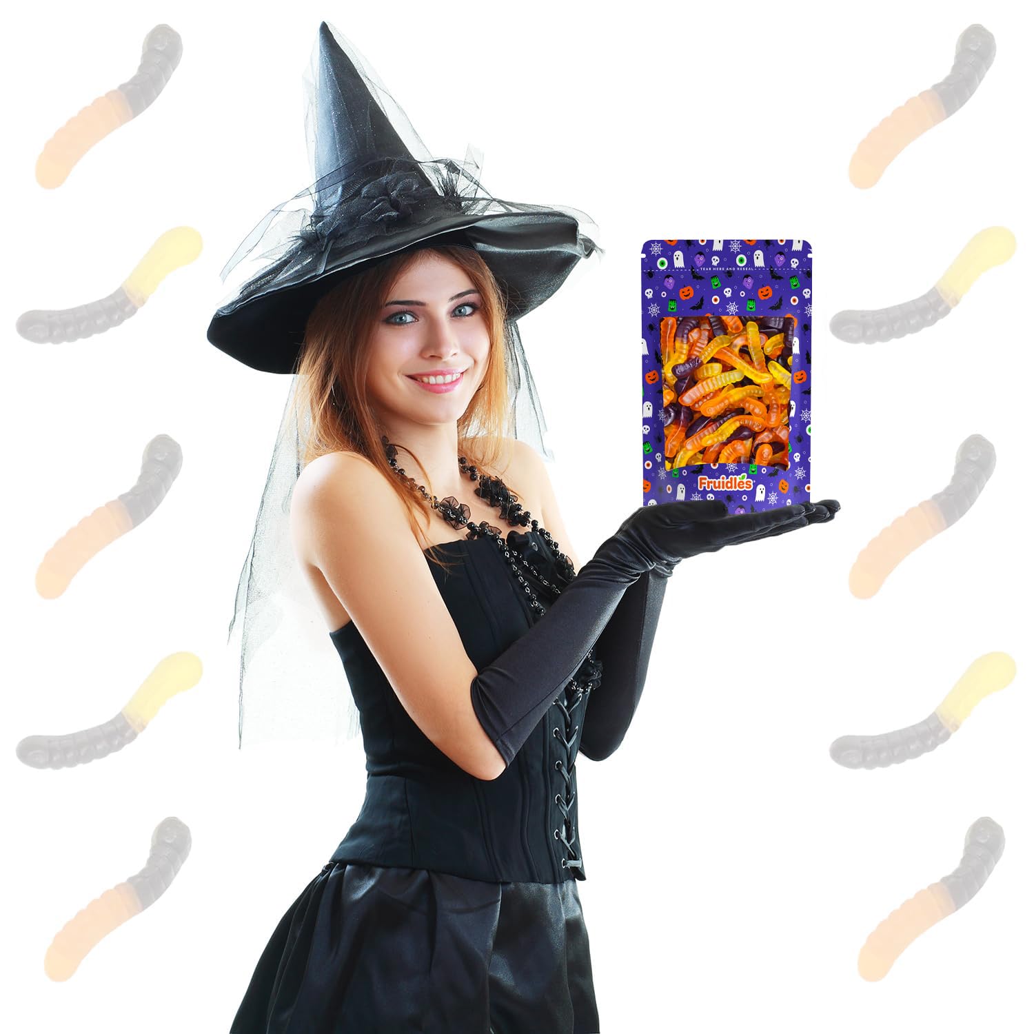 Fruidles Halloween Fall Mini Gummy Worms Candy, Assorted Fruit Flavors, Allergy Friendly, Non-GMO, No Artificial Sweeteners (5 Pounds Bulk)