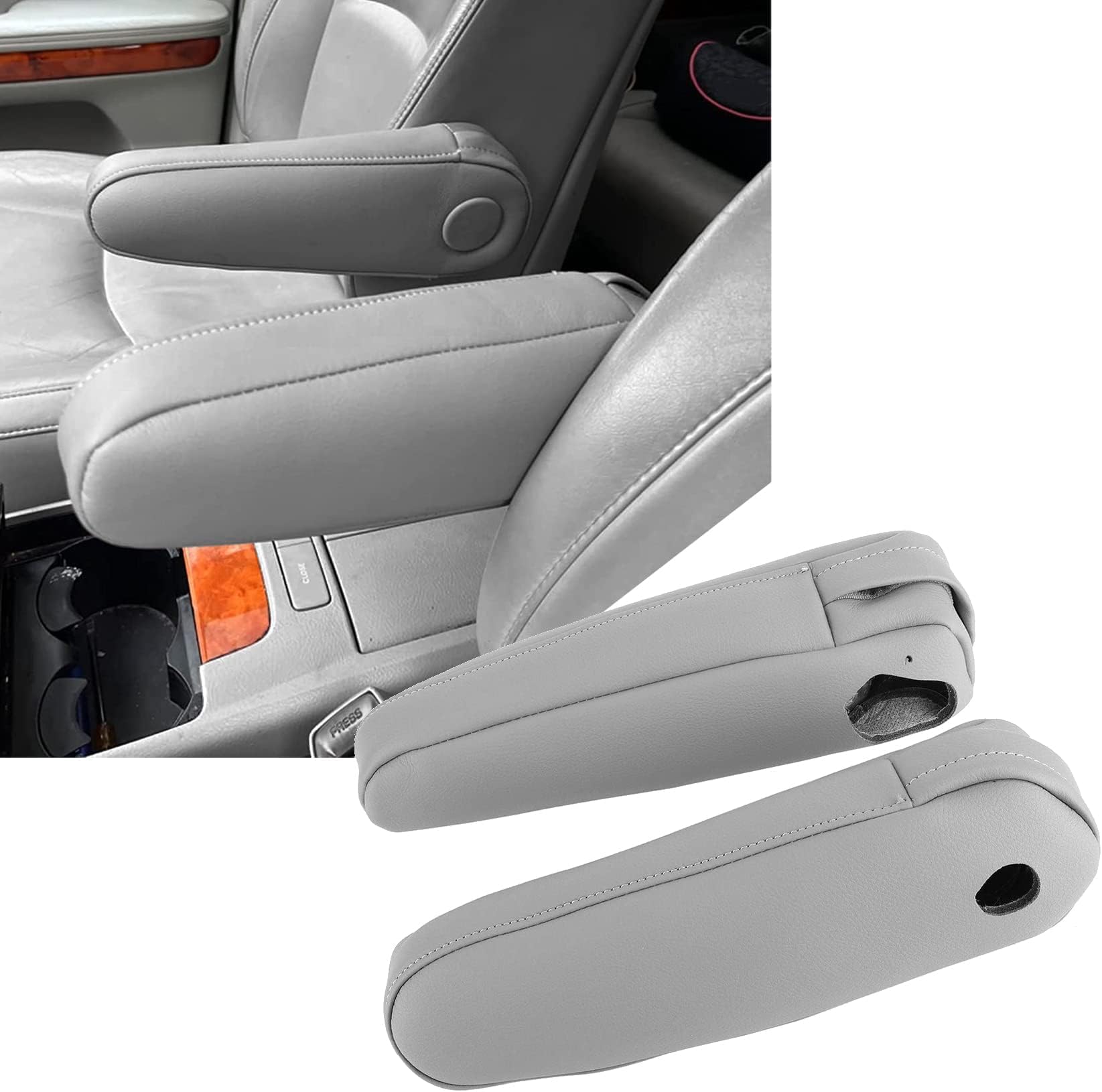 2 pcs Grey Leather Seat Armrest Cover Compatible with Lexus RX300 RX330 RX350 2003 2004 2005 2006 2007 2008 2009 with Zippered Design