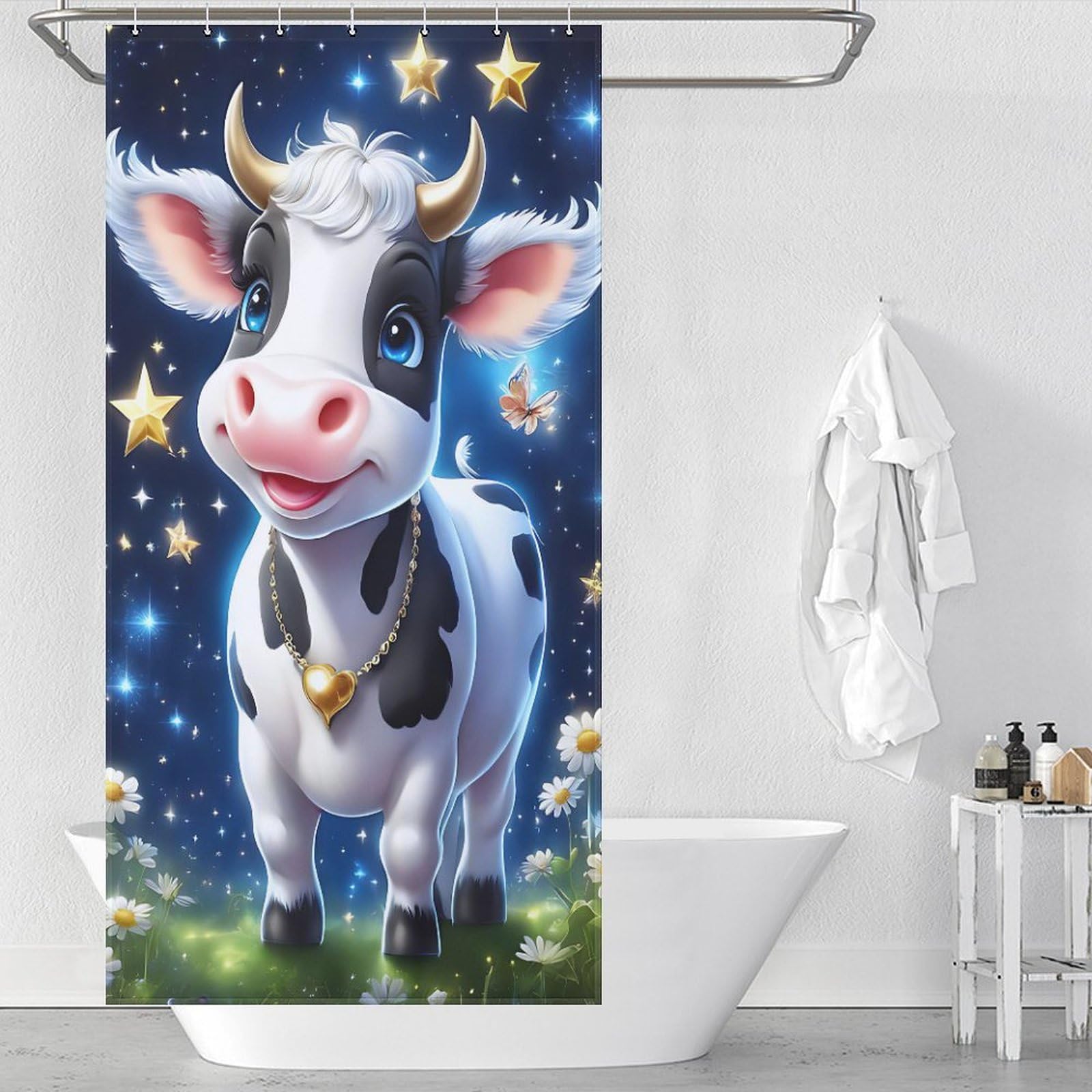 Rideau de douche pour salle de bain familiale motif vache mignonne en tissu