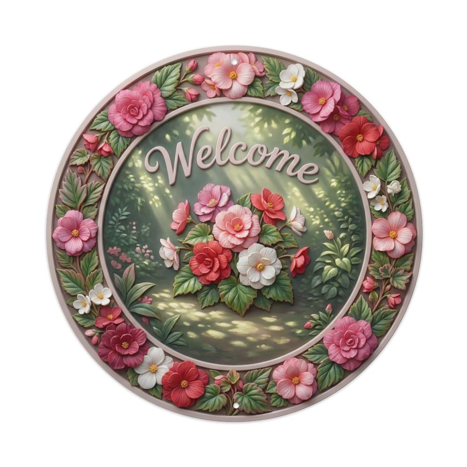 Tgrcjimh Style Metal Tin Sign Begonia Garden Welcome Shade Blooms
