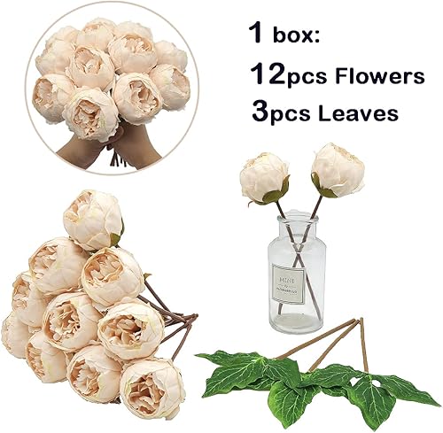 Miniatura 2 de Flores artificiales falsas, peonía de seda, 12 arreglos de cabezas de flores, ramos de boda, decoración floral de plástico, centros de mesa para el