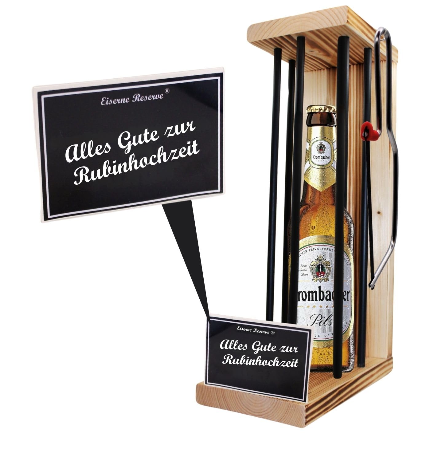 Krombacher Pils Rubinhochzeit Geschenke - Frau Mann Eiserne Reserve Black Edition Bier Biergeschenk s/w Alles Gute zur Rubinhochzeit Bier (1 x 0.5 l)