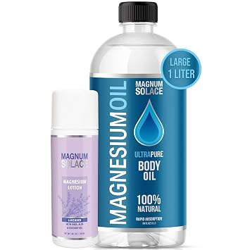 Magnesium Oil for Muscle Recovery Bath Soak and Lavender Magnesium Lotion 2 Pack Bundle