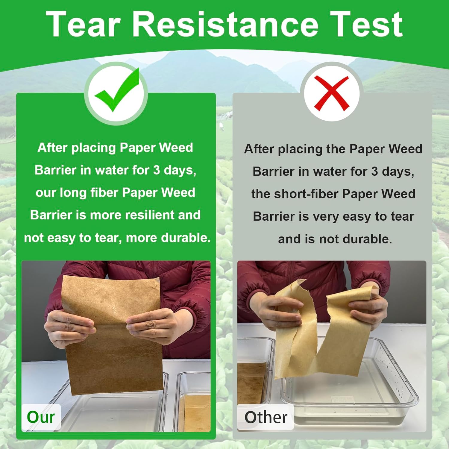 Biodegradable Paper Weed Barrier Roll, Thickened Tear Resistance Garden Weed Barrier Heavy Duty Garden Paper Weed Control Landscape Paper Mulch Weed Mat for Outdoor Garden Lawn (3 x 100 FT)