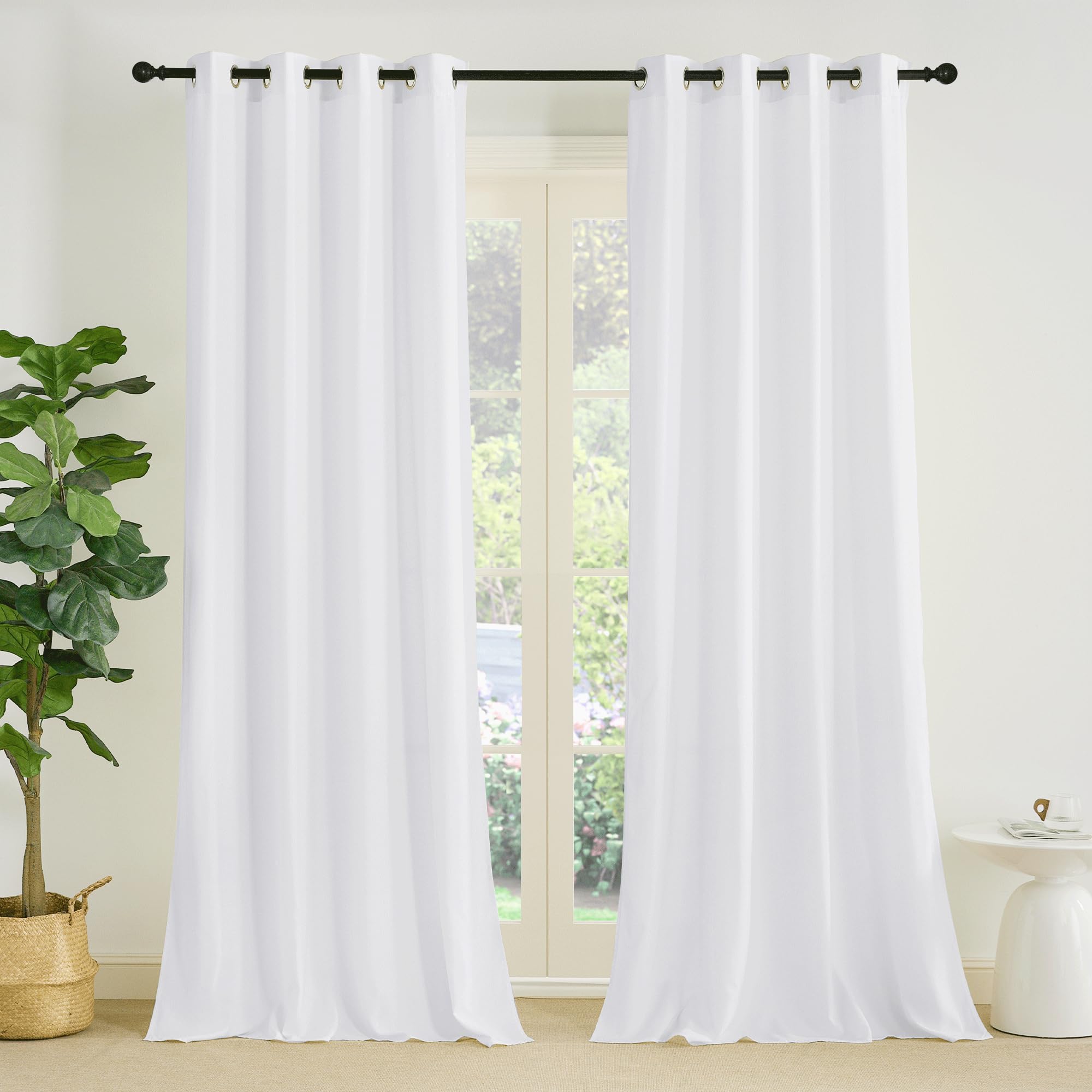 PONY DANCE Modern Living Room Curtains, 2 Pieces, Semi Translucent White Curtains with Eyelets for Double Bedroom/Dining Room/Room, 140 x 220 cm Global Recycled Standard Global Recycled Standard OEKO-TEX STANDARD 100 Global Recycled Standard