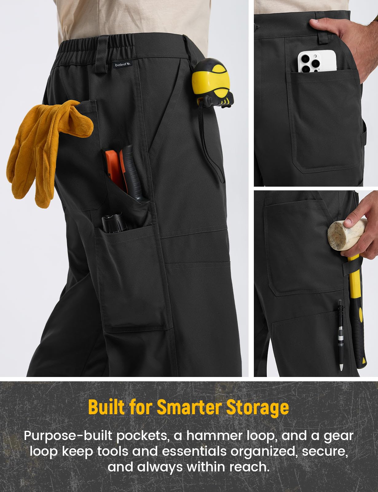 baleaf Pantalones de trabajo para hombre con múltiples bolsillos, ligeros, elásticos | Pantalones cargo tácticos para senderismo, caminar, entrenamiento