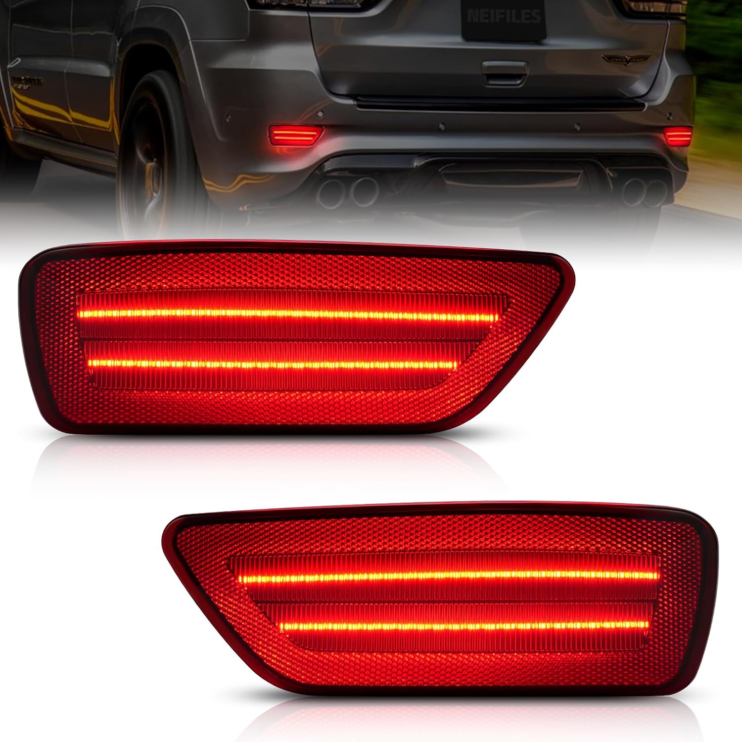 LED Rear Bumper Reflector Lights Compatible with Jeep Compass 2011-2017 Fog Light Assembly for Grand Cherokee 2012-2018, Patriot 2013-2017, Dodge Journey 2011-2020 Pack of 2