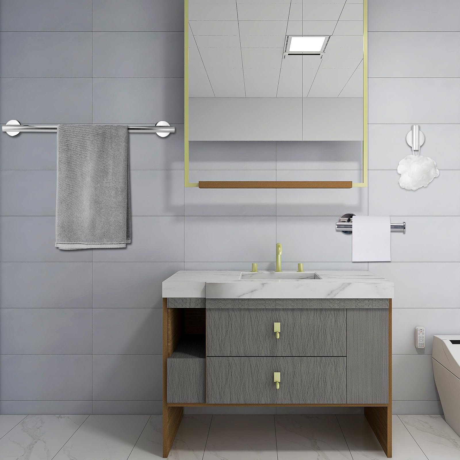 3Pcs Juego Accesorios Baño de Acero Inoxidable Superficie Lisa, Toalleros de Baño Pared 50cm,Portarollos Papel Higienico,Ganchos,Barra Toallero,Toallero, Tornillos para Dormitorio, Cocina, Hotel