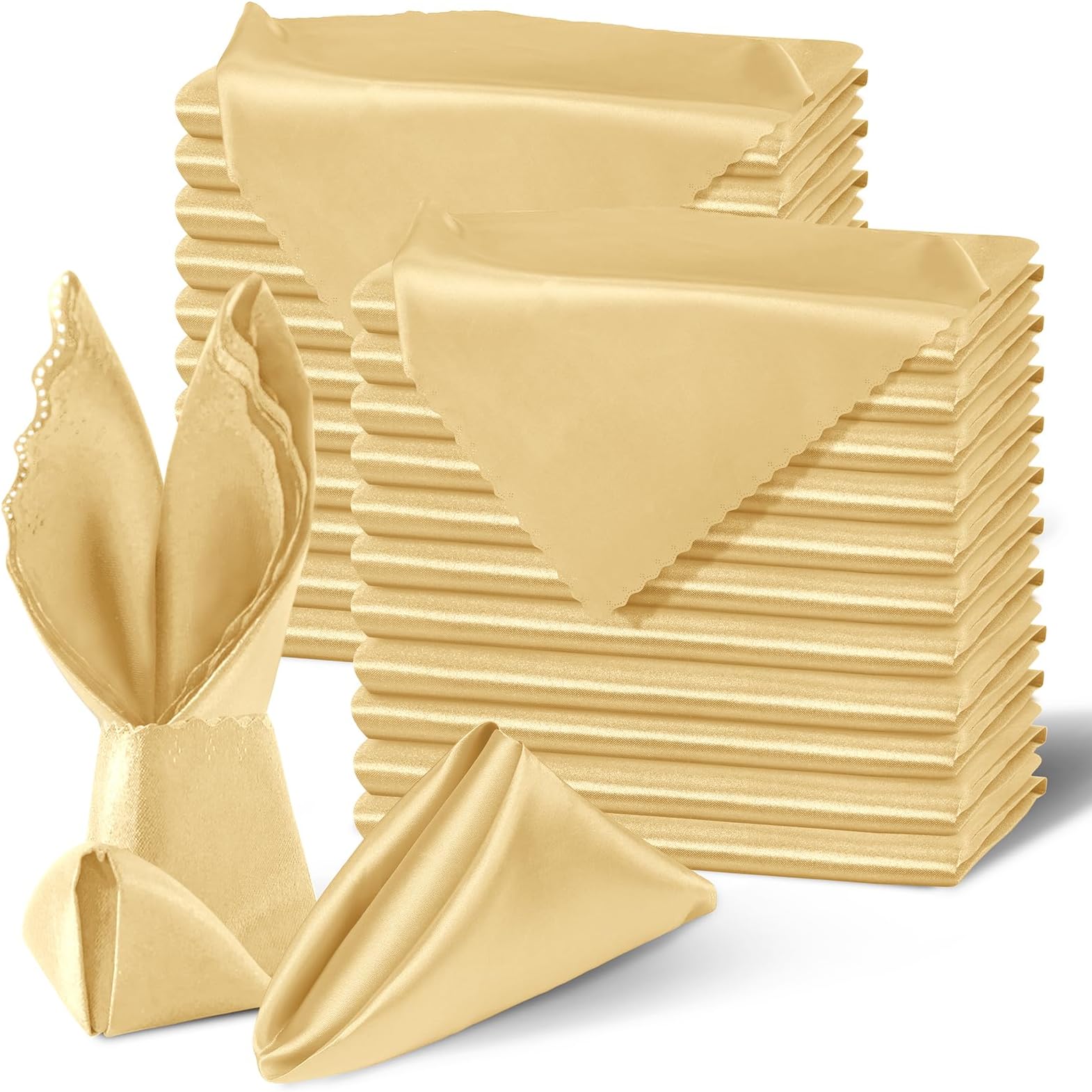HomiestGold Satin Napkins - 100 Pack (17x17 Inches), Scalloped Square - Silky & Elegant, Perfect for Wedding, Dinner & Party