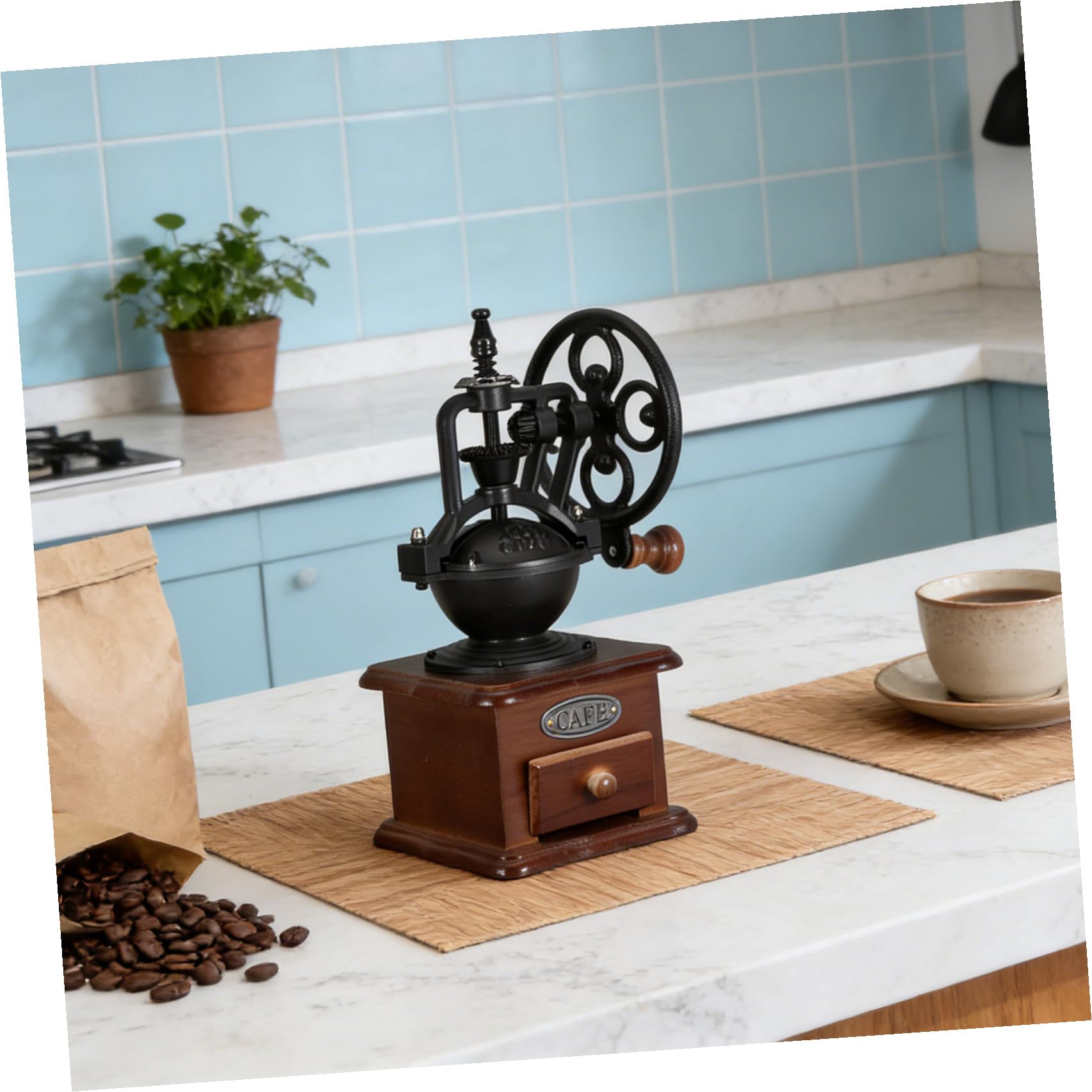 SECFOU Molinillo Manual de Café Vintage Pequeño Molinillos de Café de Manivela Muelas de Cerámica y Uso Portátil en Cocina Oficina o Viaje