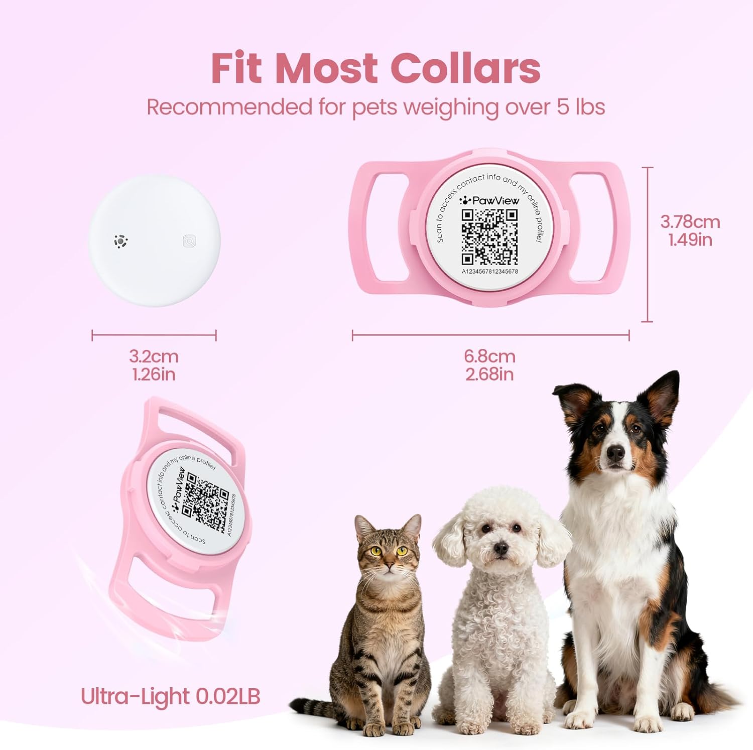 Smart Dog Tracker for Collar, for iOS & Android, Pet Location Tracker with Holder, No Monthly Fee, Real-Time Location Updates, IPX6 Waterproof, 365 Days Battery Life, GPS Dog Tracker, Pink
