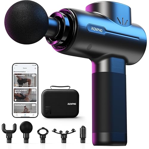 RENPHO Massage Gun Deep Tissue with Bluetooth, Active Percussion Muscle Massage Gun for Athletes, Powerful Portable Electric Handheld Massager Gun, LED Touch Display, Carry Case
