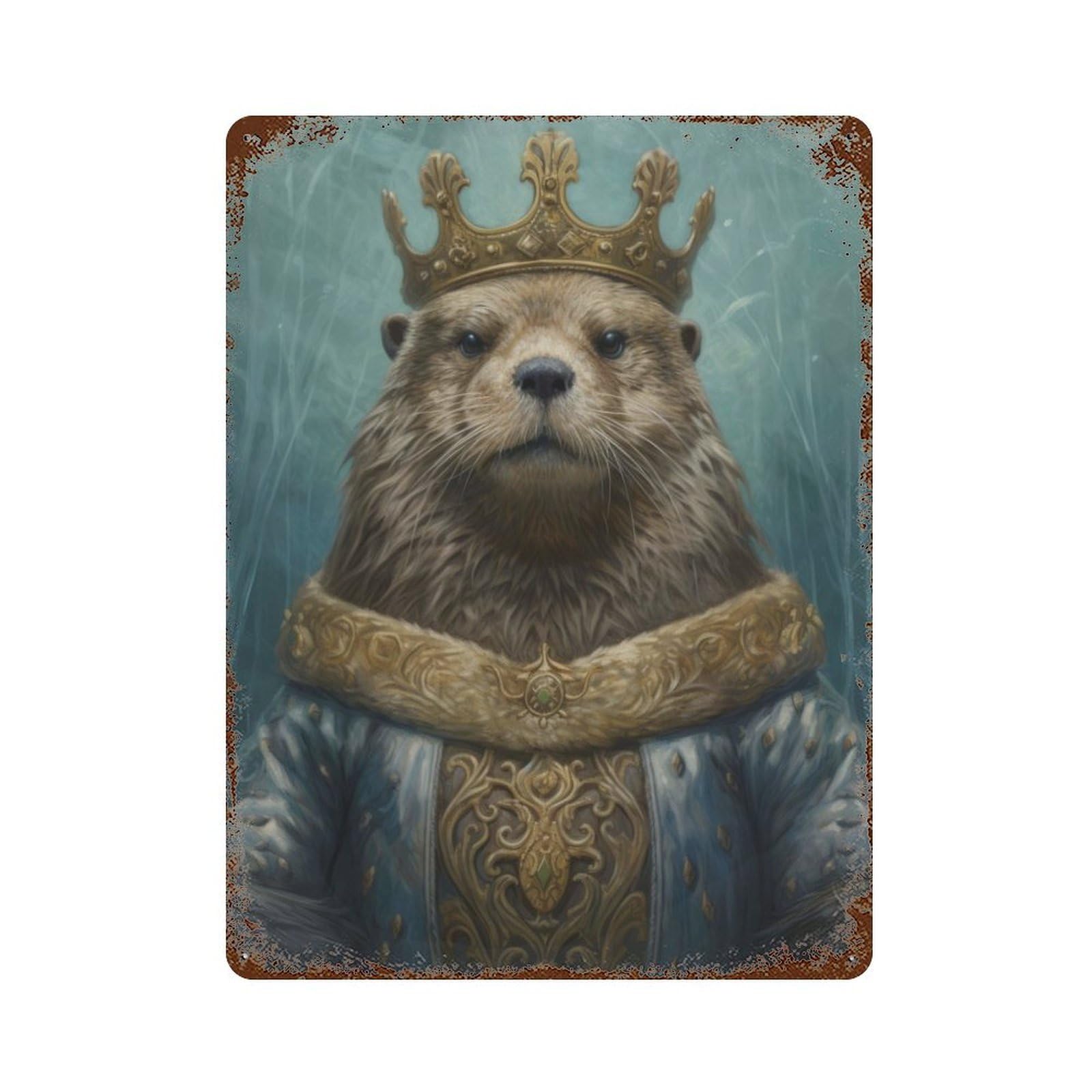 Anthropomorphic Sea Otter Vintage Wall Sign 15.7"x11.8", Rust Effect Metal Decor for Farmhouse, Kitchen And Entryway Decor