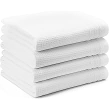 Town & Country Basics 4-Piece Waffle Woven Terry Stripe Bath Towel Set, 30x56-Inch, 100% Cotton, Quick Dry, White