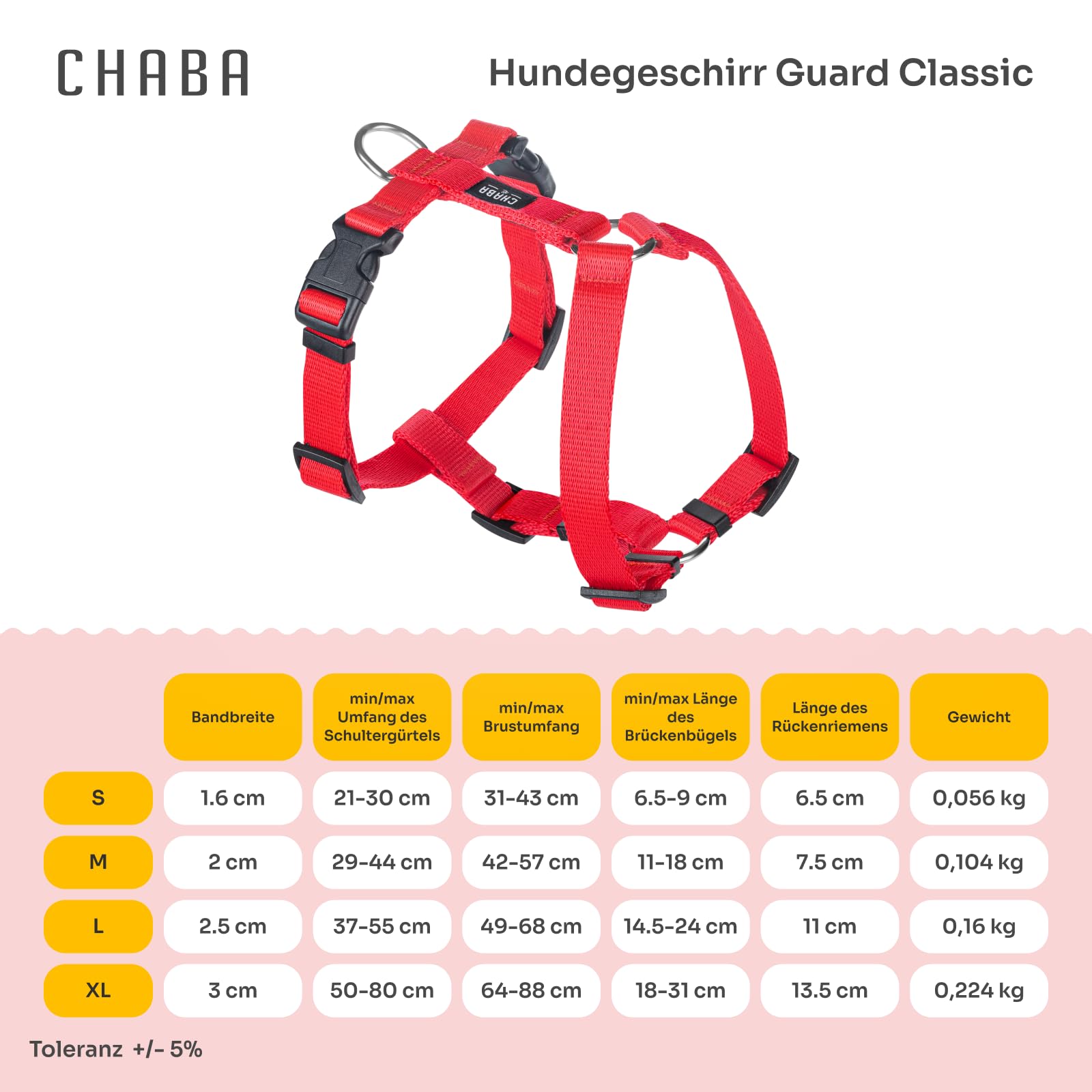Chaba Guard Hundegeschirr für kleine und mittelgroße Hunde mit Kontrolle, Anti-Zug & Würgen, Verstellbar, Bequem und Leicht, Classic Step-in Brustgeschirr, Dog Harness, Größe M, ROT