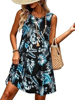 elescat Women's Summer Casual Sundress with Pockets, Sleeveless Loose Fit